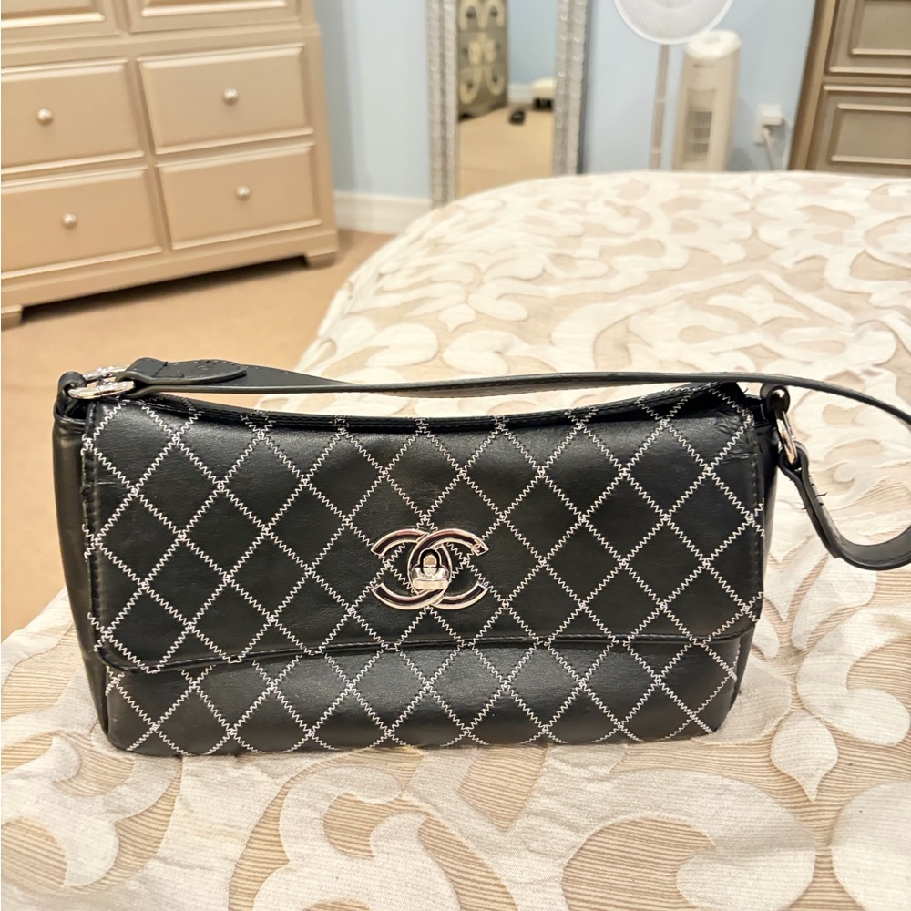 Authentic Chanel Black GWP Quilted Shoulder Bag